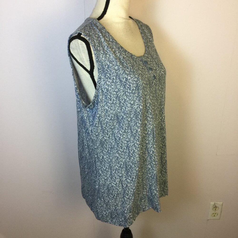 New! Liz Claiborne Blouse Tank Top L Womans Blue Printed Sleeveless Stretch - Picture 3 of 16